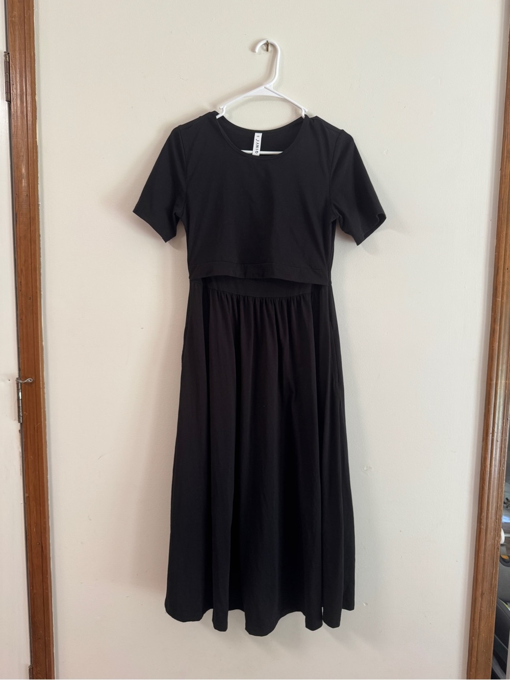 Qinyi Cotton Black Nursing Breastfeeding Dress Midi XS